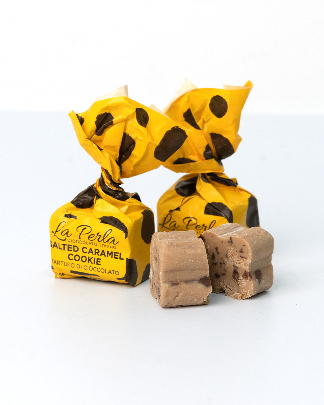 La Perla Salted Caramel Cookie White Chocolate Truffle with Dark Chocolate Chips